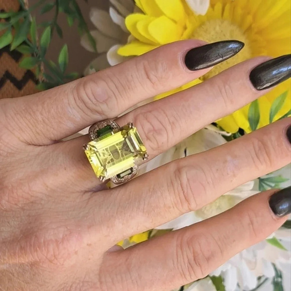 Ouro Verde Quartz & Chrome Diopside & White Zircon Ring. - Picture 2 of 5